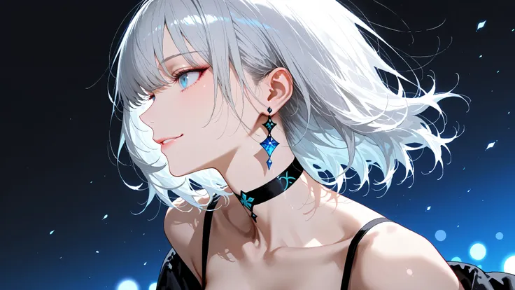 (8k, Highest Quality, masterpiece: 1.2),upper body,dynamic pose, Silver Hair、sharp and intelligent blue eyes,tallでスラリとした体型、Graceful and graceful appearance,Mens Medium Hair,smooth hair,tall,Smile,Dance Party,profile,
Detailed Character Design, characters n...