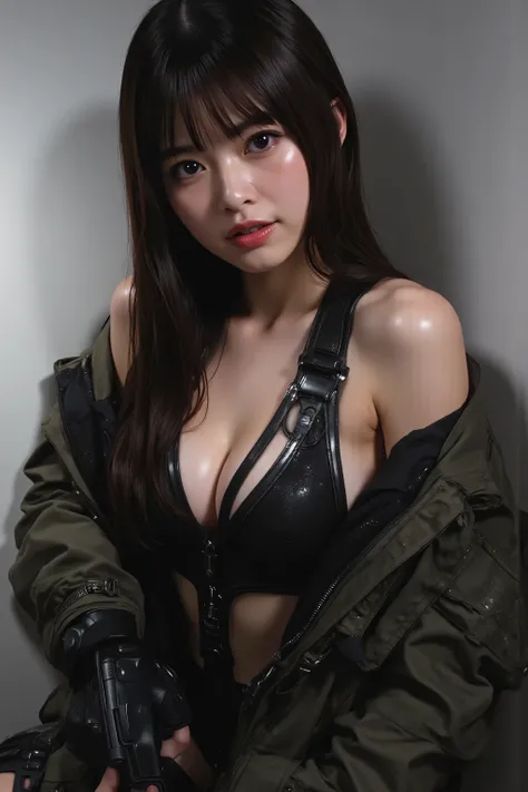 (((The pitch-dark interior of the Nostromo ship:2.0))),(((HR Gigger Style Cyberpunk Atmosphere:2.0))),(((Holds a Colt Government-style laser gun:2.0))),((pointing the muzzle at the viewer:2.0)),One Woman,(cute faces getting creampied:1.5),(Beautiful well-b...