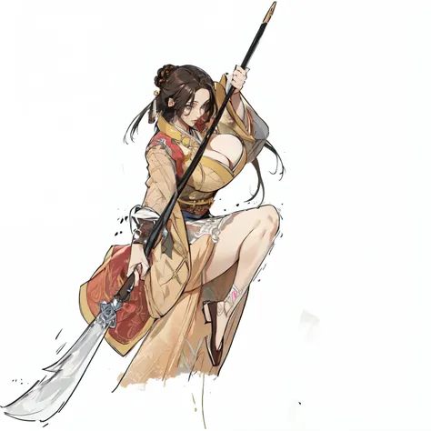 ((no background))), (((Create images up to the thigh))), (((The image above the head is not cropped))), (((female))), 삼국지 시대의 female, Big breasts, ((exposure costume)), (((Exposing the chest bone))), Solo, (((Three Kingdoms costume ))), (((Solo))), ((fishn...
