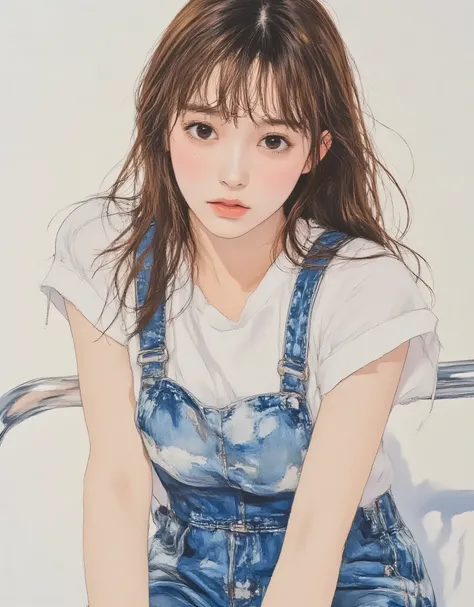 vivid, very detailed, Award-Winning Illustrations, Professional. womanhood, ((笑顔のbeautifulwomanhood))、portrait、face focus、sketch style、light brown hair、dark eyes、Tees、Overalls Pants, provocative,  beautiful, A fantasy shot with a Nikon Z7 II mirrorless cam...