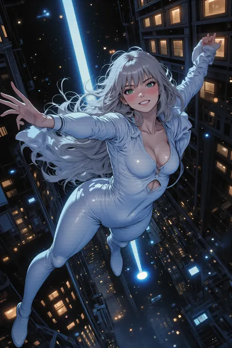 2D anime style, anime artwork,
Full body shot, dynamic action pose, angled pose, three-quarter view, with ample space, no cropping.
She is captured mid-air, falling gracefully through the sky, her arms held close to her body or strategically positioned for...