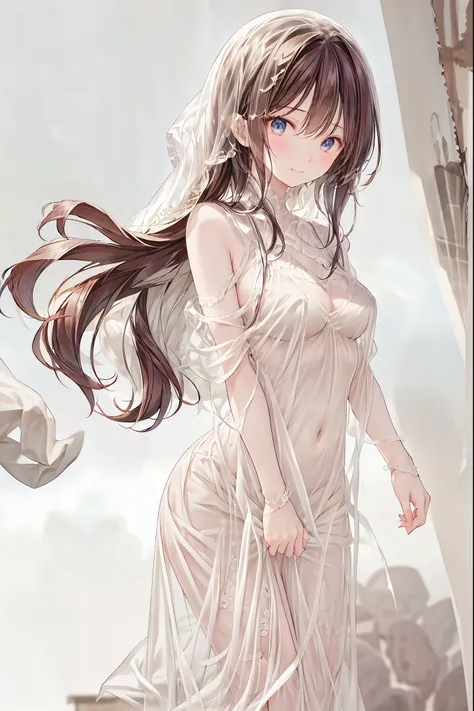 ((Bride Wrapped in a Veil))、graceful behavior、Blasphemous expressions、Dark Dawn、holy church background、 sex、High Quality、portrait、Picture、HDR、bokeh effect、Delicate Hues，meteor、空から降り注ぐmeteor、無数のmeteor群、Under the veil、Baby-Faced Girl with Invisible Expressio...