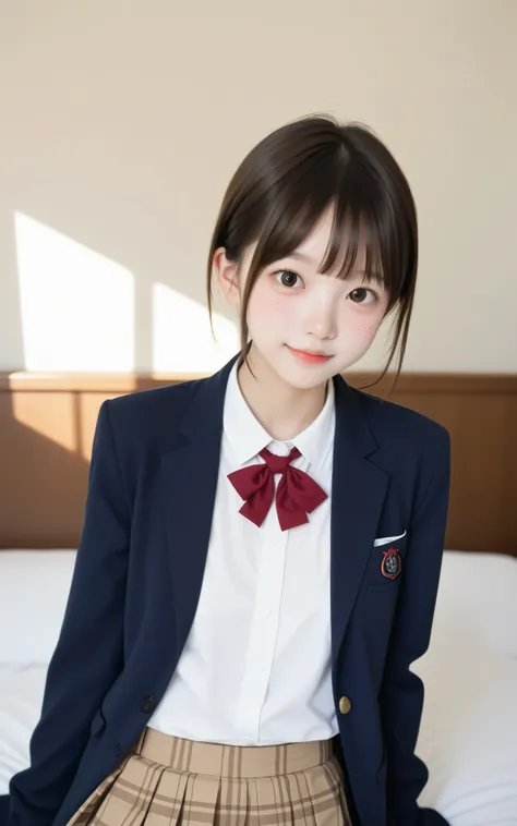 ( photo  author：mr. nomi:1.5),( white skin:1.5),cute girl,n current  ,Slender,thin body,かわいいyounger女の子,skinny,score_7_ up,score_8_ up,score_9,small breasts,school uniform,toddler wearing top_body,sunlight,japanese,short,short hair,  thin shoulders,thin arm...
