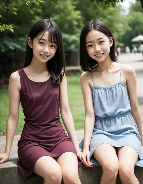 2 cute girls suck testicles and dicks,((Highest Quality)),park where the nipples are almost visible,((Photo Quality)),(Slim:1.5),(detail),Tiny Chest,narrow shoulder width,perfect face,Tank Dress ,ruffle dress,(skinny:1.3),(smile:0.5)