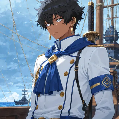 <lora:TrendCraft_The_Peoples_Style_Detailer-v2.4I-5_18_2025-Illustrious:0.2> <lora:flatline_v2_-_Illus_x_Niji:0.6>, masterpiece, highest quality, simple, 1boy, male focus, masculine, dark tanned skin, solo, young adult, lean build, black hair, short wavy m...