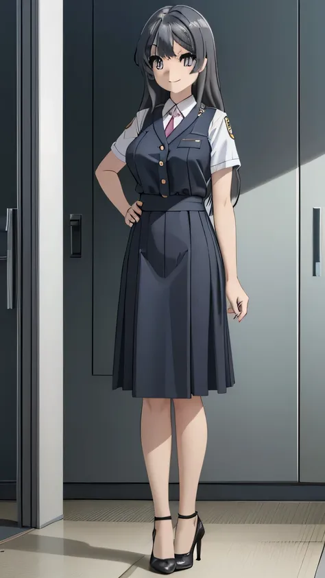 Highest Quality、Super detailed CG、high resolution、Clear quality、vivid focus、rich contrastoid,Japan,Big Breasts Woman in Police Officer Costume,skirt,high heels,standing in the teacher's house,Full Body,Smile Yan,alone,Danjo Seiten,Outdoors,、Charming Smile、...