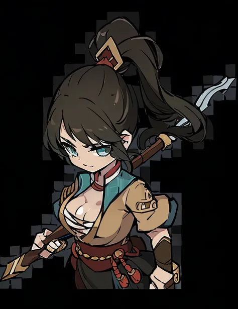 (((Top quality))) , ((full body)), female, References , alone, (white background), catching a cane ,Chinese Three Kingdoms costumes, Chest exposure, Big breasts, side slit skirt,