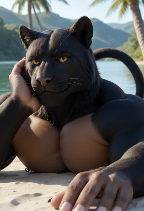 score _9, score _8_Up, score _7_Up, masterpiece, best quality, amazing quality, high quality, RAW photo, semi realistic, full body, Perfect Correct Anatomy. (furry), 1boy, Huge Adult Male muscular Feline Black Panther:1.6, Black Panther Fur:1.5, Black Pant...