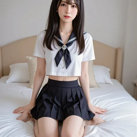 arafed asian woman in a black skirt and a white shirt posing for a picture, japanese school uniform, japanese girl school uniform, wearing japanese school uniform, cute schoolgirl, jk uniform, beautiful anime high school girl, loafers, Open belly, See the ...