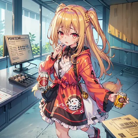 masterpiece , 最High Quality , High Quality , very aesthetic , Newest , Scenery , volume lighting , depth of field , ((1 girl)) , ((she's a ghost and looks a little transparent)), 1girl, long hair, Blonde、with the forehead visible、beautiful forehead、 red ey...