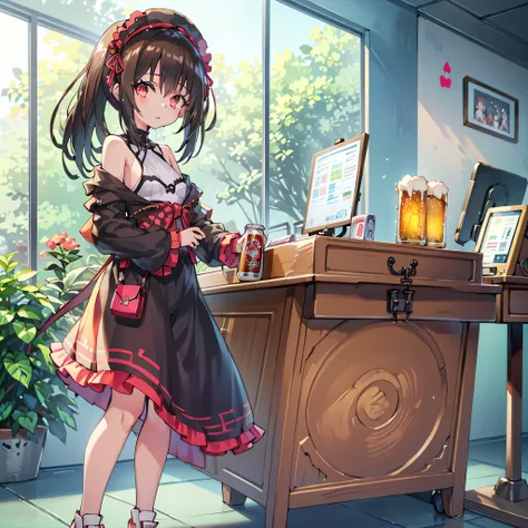 masterpiece , 最High Quality , High Quality , very aesthetic , Newest , Scenery , volume lighting , depth of field , ((1 girl)) , ((she's a ghost and looks a little transparent)), 1girl, long hair, Blonde、with the forehead visible、beautiful forehead、 red ey...