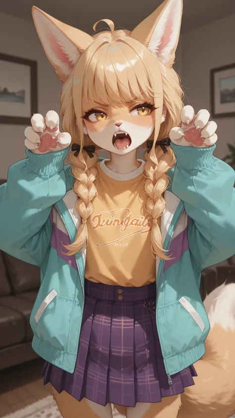 1girl, solo, beautiful girl, UHD, masterpiece, (anatomically correct), super detail, high details, high quality, best quality, HD, 8k
cat girl, (furry), body fur, tow-toned fur, light yellow fur, Cat paws, big beautiful eyes, long eyelashes, loli, tiny gir...