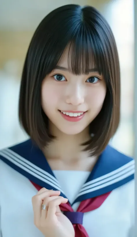 nsfw,((photoRealistic)), (Realistic), (Ultra High Definition), Highest Quality, masterpiece, high school sailor suit,school,Full Body,Skirt,ray tracing, ((Japanese woman)), ((tiger teeth)),   high definition face, high resolution fingers, gazing at the vie...