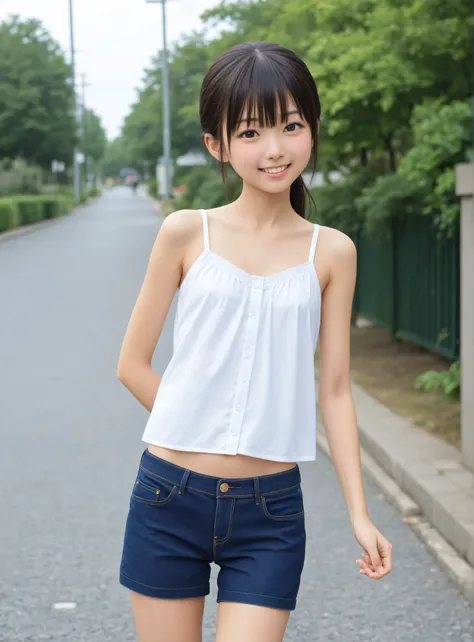 Legs up,かわいいyounger女の子,slender,Rating_blatant,short,skinny,(skinny:1.5),(smile:0.4),slender body,tiny,younger,(younger:1.3),cute little girl,no hair on pussy,score_7_up,score_8_ up,score_9,source_Authentic,twin tails,bed,realistic with a full body crouchin...