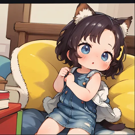 Highest Quality:1.2、masterpiece、super high resolution on a pile，８ｋ，score_9, score_8_up, source_anime, nsfw，uncensored，animeスタイル，Young Little Girl, adults are not allowed, furry, skinny，Short Height，infant figure，bob cut，furry fighter，tail，Animal Ears，denim...