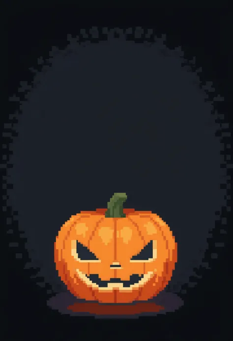 pixelated pumpkin, black background,