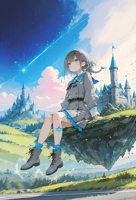 Castle in the Sky,Castle in the Skyからもう一つのCastle in the Skyが見える,It's a course where they collide,The one who laments々,Commanding Knights,Trying to Avoid Collision,A gust of wind blows，A foreigner々There are，maintained road ，Wearing uniform，Sitting on a rock...