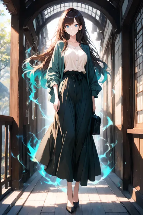 detailed anime-style character,human,standing,full body,female,tall , adult , natural colours,female ,natural light,natural clothes ,subtle aura,professional,masterpiece,high resolution,4K,ultra-detailed,physically-based rendering,vivid colors,delicate fea...