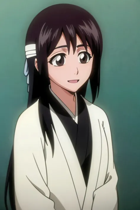 masterpiece, Highest quality , one girl from the side , romantic love , black hair, single , Straight long hair, Vancouver, brown eyes, kimono, white sleeveless coat ,Captain's coat without white sleeves, black kimono , smile, alone, I'm looking for , simp...