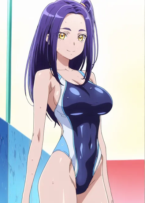 傑作、Best quality、Best resolution、Best image quality、amazing quality、 very aesthetic、 absurdres、anime coloring、anime screencap、anime screenshot、official art、official style、1girl、kurokawa eren、long purple hair、one side up hair、long dark blue hair、parted bangs...