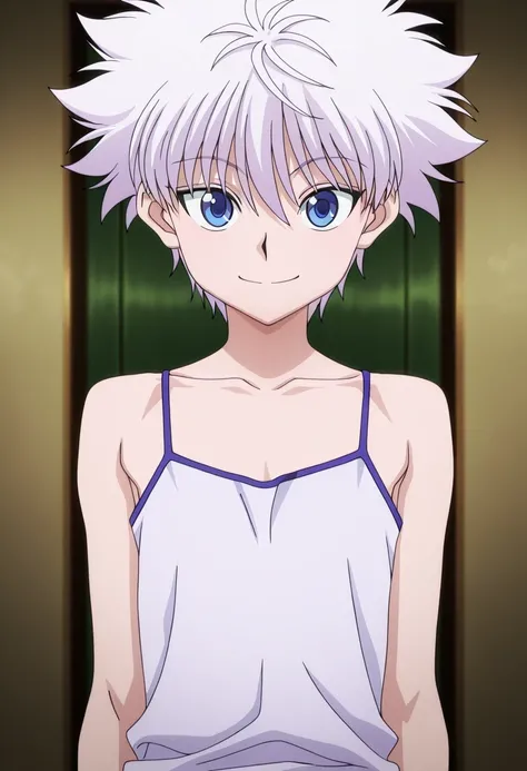 傑作、Best quality、Best resolution、Best image quality、amazing quality、 very aesthetic、 absurdres、anime coloring、anime screencap、anime screenshot、1boy、killua zoldick、<lora:killua_zoldyck_ilxl:1>、male focus、solo、white hair、short hair、spiked hair、bangs、blue eyes...