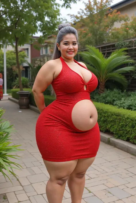 An attractive Javanese mature woman of 54 years of age, characteristics typical of her maturity, long gray hair with traditional Javanese bun hairstyle, seductive smile, She exudes sensuality . Despite her age she has a charming voluptuous body, prominent ...