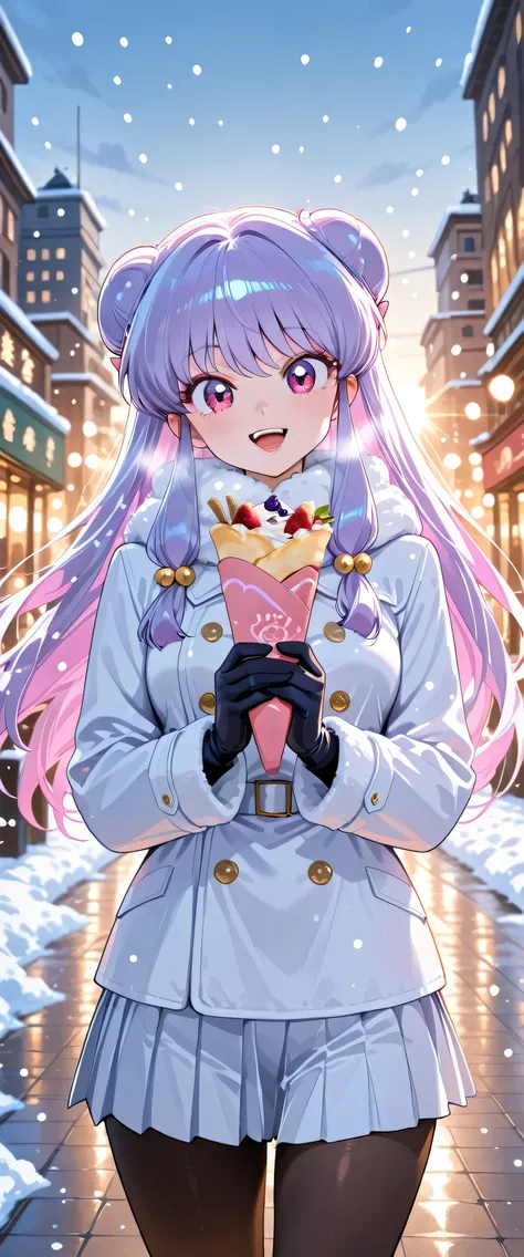 (((She has one crepe in each hand:1.5))),(She came running up:1.3), 1girl ,shampoo \(Ranma 1/2\),(beautiful girl:1.3),masterpiece,Please redeem,Ultra-high resolution,rich contrast,Very high quality,8k,Highly detailed CG unit wallpaper,Texture,So ridiculous...