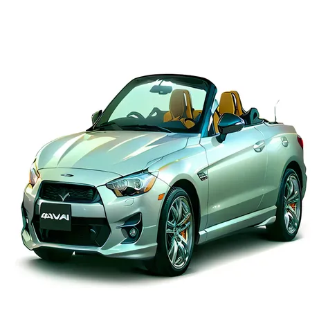 a silver sports car with a tan leather seat and tan leather seats, rendering, 3/4 front view, car commercial photograph, convertible, with sleek lines and a powerful, front profile, but very good looking”, haval f 7, front perspective, sports car, roadster...