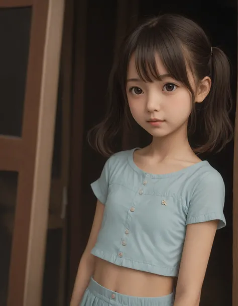 かわいいyounger女の子,slender,Rating_Safety,score_6_up,score_7_up,score_8_up,score_9,short,skinny,small waist,slender body,(tiny:1.2),younger,ネイビーブルーのスイムスーツを着たyoungerMade in Japanの少女が、,Hair elastic,Hairpin,realistic with a full body crouching, from above ,(big br...