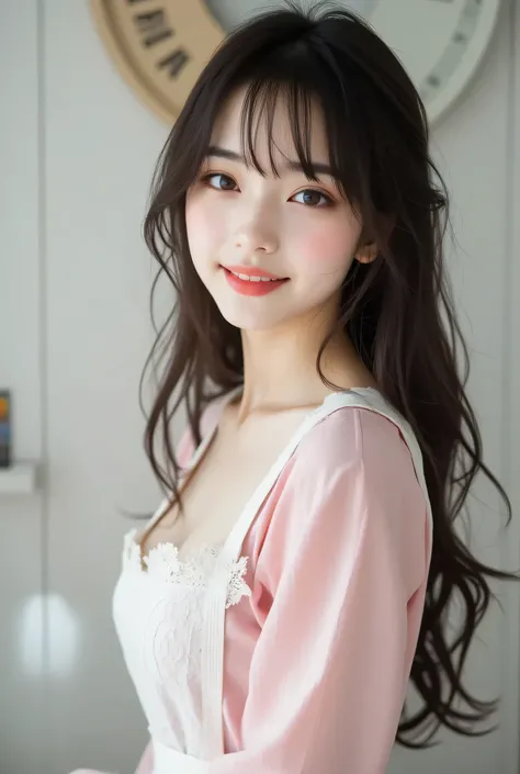 ((Highest Quality、masterpiece、high sensitivity、high resolution、detailed description、Delicate Expression、F value :6.0))、(Rear view),(Looking Back),((slender woman))、advanced digital art、kitchen room、white lace blouse 、(underwear is visible),white apron、long...