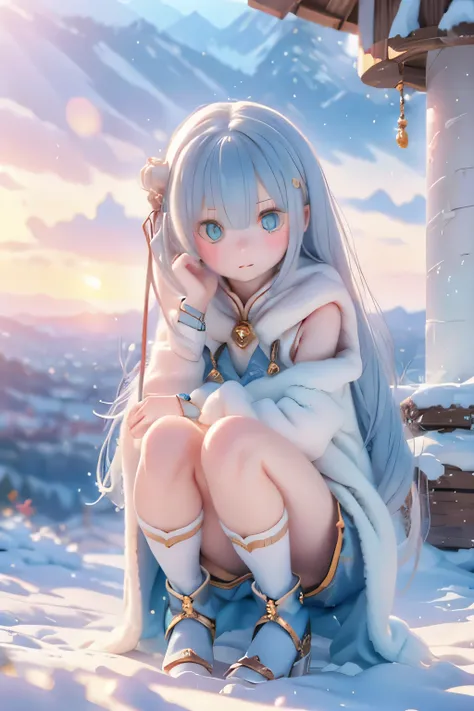 Emilia,,Gentle Eyes,,background around a conical tank,light particle,Sky Dyed by Sunset,fantastic atmosphere,Delicate Digital Art,high resolution,Exquisite Details,4K rendering of a woman dressed as Aquaman in DC,realistic with a full body crouching,Profes...