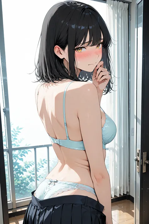 high school girl、in underwear、embarrassed faces、T-back

