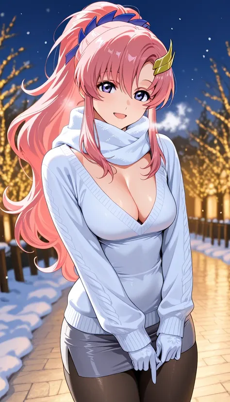 score_9, score_8_up, score_7_up, source_anime, Top Quality、8k、masterpiece、natural light、and high precision、perfect anatomy、solo, small breasts, (sagging breasts:1.1), (voluptuous body:1.3), lacus_c, long hair, ponytail, pink hair, hair between eyes, purple...