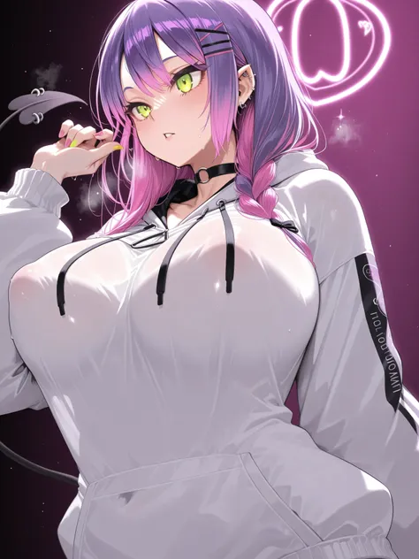 Tokoyami Towa,beautiful,4k,huge breast,lot of Pierce,hoodie