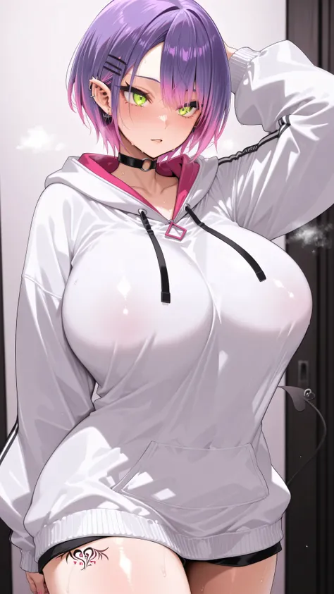 Tokoyami Towa,beautiful,4k,huge breast,lot of Pierce,hoodie