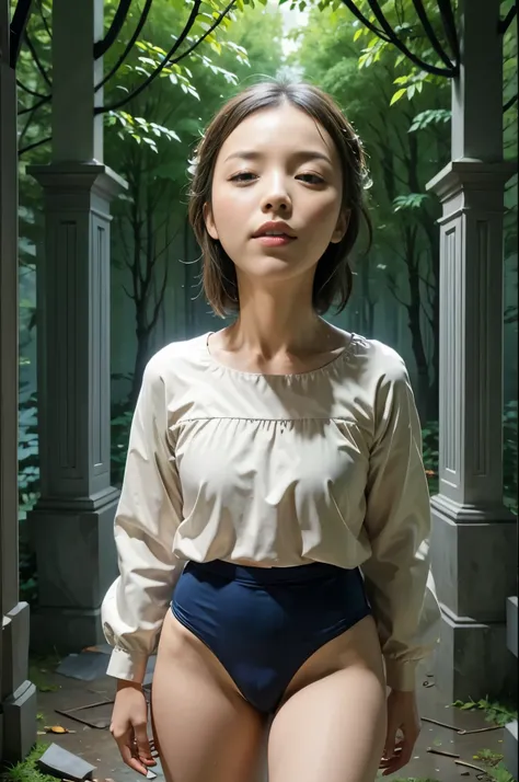 (masterpiece, highest quality), 1 girl, beautiful face, beautiful body,  wearing a Black gymnastics bloomers, High leg、white blouse,    cowboy shot、Are standing、full body portrait、alone, complex details, enlarged textures, complex details, finely detailed ...