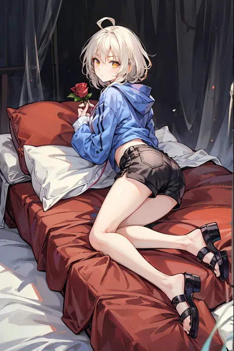 Forbidden Laboratory,dark,Faceless Doctors,Normal Girls Lying in Bed,only her eyes glow red,High Fine,Realistic,high contrast,Vivid Colors,Professional,horror,Nervous,Photo shoot,Digital Art ,1 person, Mid Shot, best detailed girl putting out roses, Lookin...