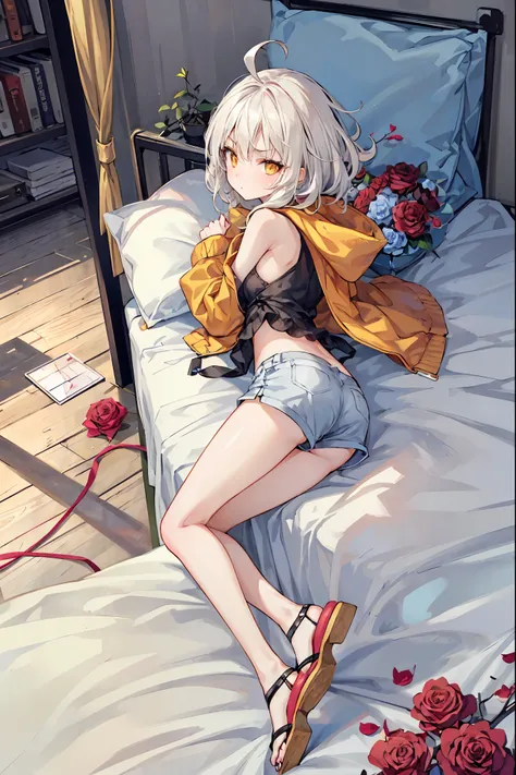 Forbidden Laboratory,dark,Faceless Doctors,Normal Girls Lying in Bed,only her eyes glow red,High Fine,Realistic,high contrast,Vivid Colors,Professional,horror,Nervous,Photo shoot,Digital Art ,1 person, Mid Shot, best detailed girl putting out roses, Lookin...