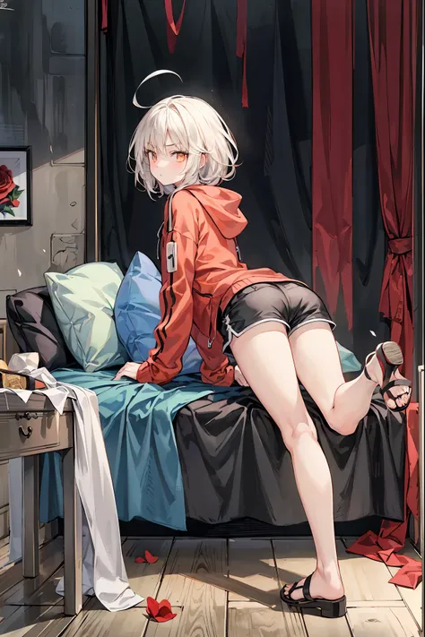 Forbidden Laboratory,dark,Faceless Doctors,Normal Girls Lying in Bed,only her eyes glow red,High Fine,Realistic,high contrast,Vivid Colors,Professional,horror,Nervous,Photo shoot,Digital Art ,1 person, Mid Shot, best detailed girl putting out roses, Lookin...