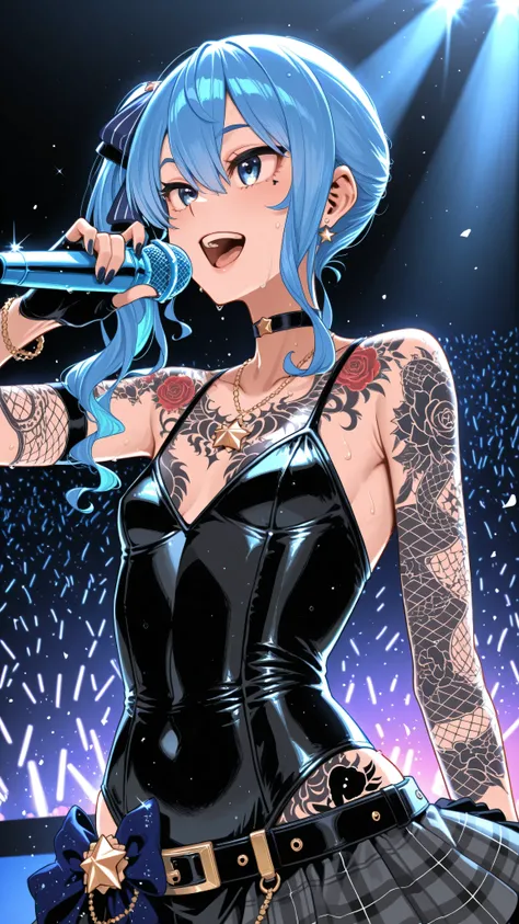 Hoshimachi Suisei ,beautiful,4k,lot of Pierce,lot of tattoo,concert,singing