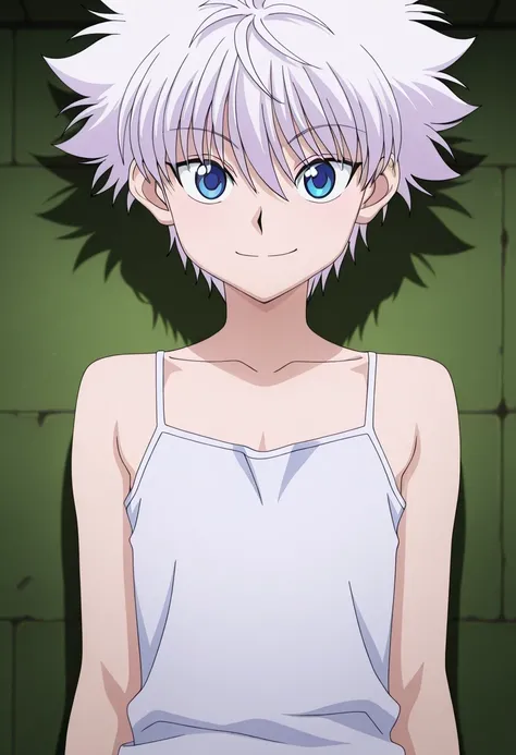 傑作、Best quality、Best resolution、Best image quality、amazing quality、 very aesthetic、 absurdres、anime coloring、anime screencap、anime screenshot、1boy、killua zoldick、<lora:killua_zoldyck_ilxl:1>、male focus、solo、white hair、short hair、spiked hair、bangs、blue eyes...