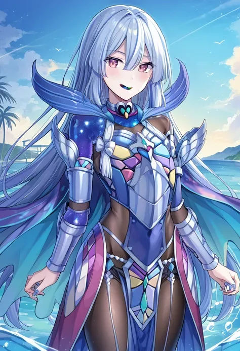 (score 9:0.9)、score 8 up、score 7 up、rating safe、anime style、(zPDXL)、(zPDXL3)、<lora:Tearlaments Reinoheart ponyXL v1.1:0.9>、tearlaments reinoheart、1boy、male focus、solo、water、pectoralis major、flat chest、thigh muscles、leg muscles、blue armor、blue gauntlets、loo...