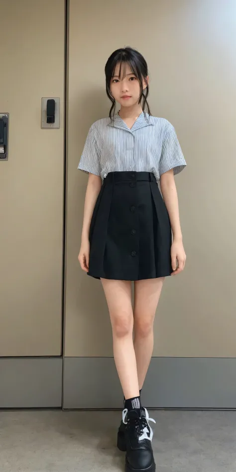 16 kg,20 years old,4K,8k,(:0.5),(:1.3),(:1.5),cute girl,かわいいyounger女の子,slender,(slender:1.3),(slender:1.5),short,skinny,(skinny:1.3),slender body,younger,(younger:0.4),(younger:1.3),knee-length skirt,I'm holding it in my mouth ,on,A large amount is hanging...