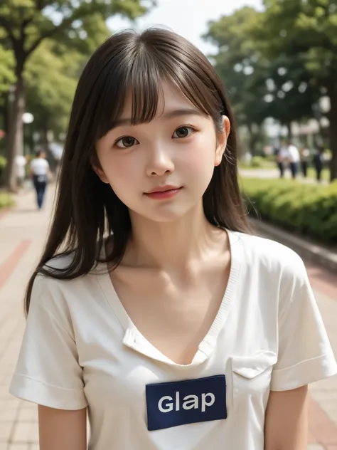 (skinny:0.15),a young and cute girl、is wearing a long-sleeved t-shirt、I can see my armpit,(younger:0.95),Side view in the park、viewers,(big boobs:0.79),japanese,(smile Yang:0.25),(breastplate:1.5)