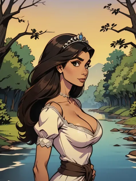 melhor qualidade, Obra de arte, (realista: 1.2), Close-up of a thin woman, busty and athletic , 25 anos, 16k (( ultra fino )), sorriso lindo, rosto expressivo, olhar sedutor (( looking at the viewer )), olhos castanhos, She is wearing a royal silver dress...