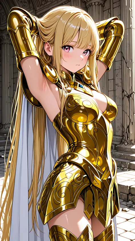 extremely detailed, anime design, intricate anime 2D graphics, intricate details, Lovely Youthful girl, flushed face, intricate detailed face, ((little cute teen girl)); round breasts, Pretty little girl in the Greek temple completely in ruins,flushed sh...