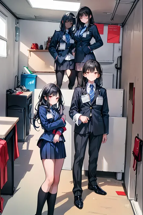 Little Girl with High Pressure Discipline Chairman，(((Chairman of the Discipline Committee's armband)))，About 150 centimeters,charismatic presence, Tall Boys Surrounding Her Surrounding Her Surrounding Area,Pointing and Instructing,4K High Resolution,High ...