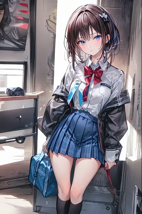 Little Girl with High Pressure Discipline Chairman，(((Chairman of the Discipline Committee's armband)))，About 150 centimeters,charismatic presence, Tall Boys Surrounding Her Surrounding Her Surrounding Area,Pointing and Instructing,4K High Resolution,High ...