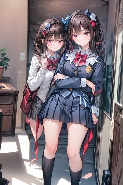 Little Girl with High Pressure Discipline Chairman,(((Chairman of the Discipline Committee's armband))),About 150 centimeters,charismatic presence, Tall Boys Surrounding Her Surrounding Her Surrounding Area,Pointing and Instructing,4K High Resolution,High ...