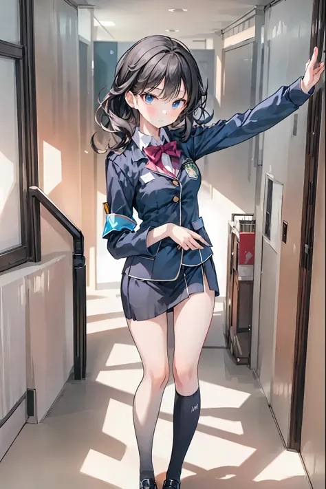 Little Girl with High Pressure Discipline Chairman，((from ↑:1.2)),(((Chairman of the Discipline Committee's armband)))，cowboy shot on exposed armpits，About 150 centimeters,charismatic presence, Tall Boys Surrounding Her Surrounding Her Surrounding Area,Poi...